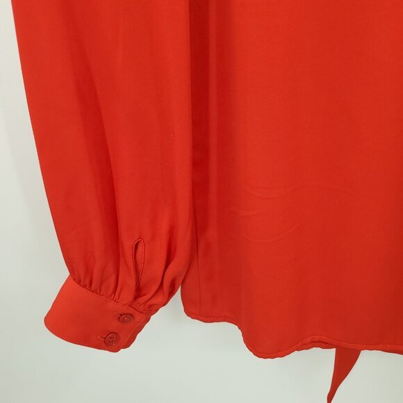 Milly Gathered Tie Neck Silky Long Sleeve Blouse L Red - Picture 15 of 16